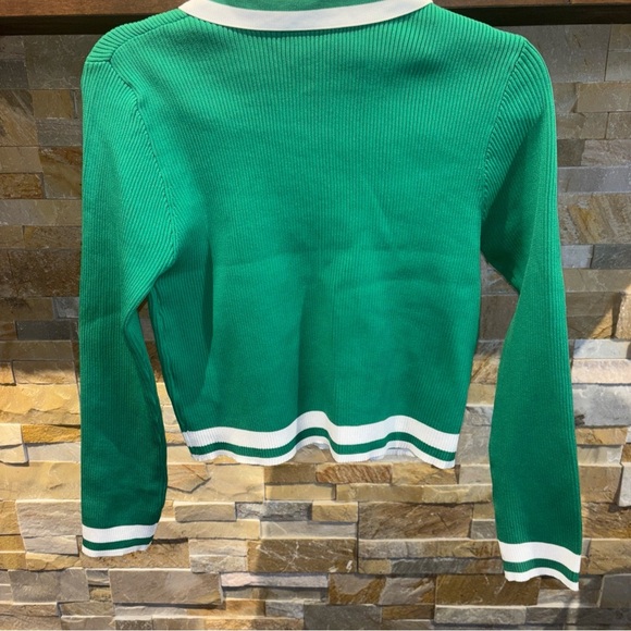 JOLIE & Joy  GREEN XL  JR. MONOGRAM A RIBBED CROPPED PREPPY PULLOVER - Picture 9 of 13